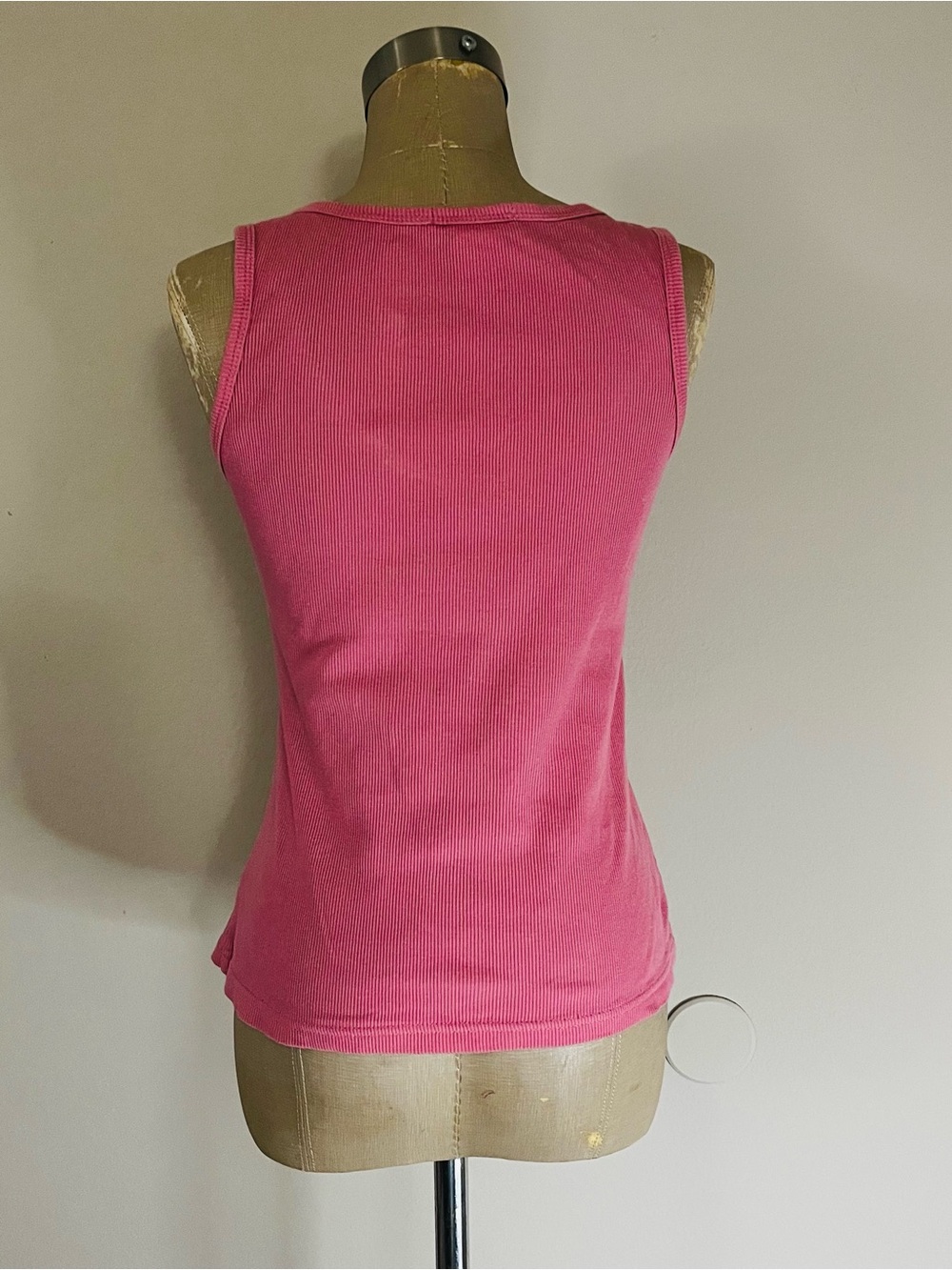 Pink Ribbed Graphic Tank Top with Navy Anchor Script - Picture 2 of 3